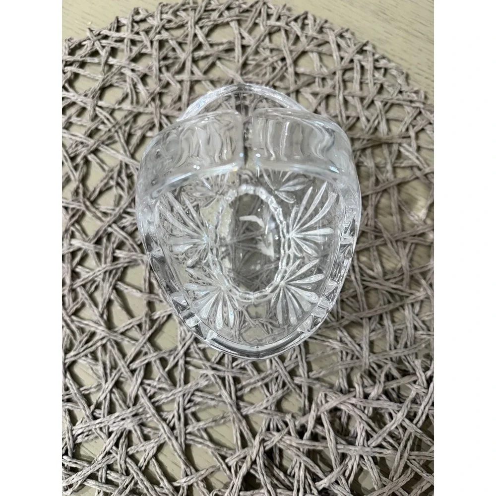 Vintage Bohemia Crystal Basket Hand Cut Glass Split Handle Made Czech Republic